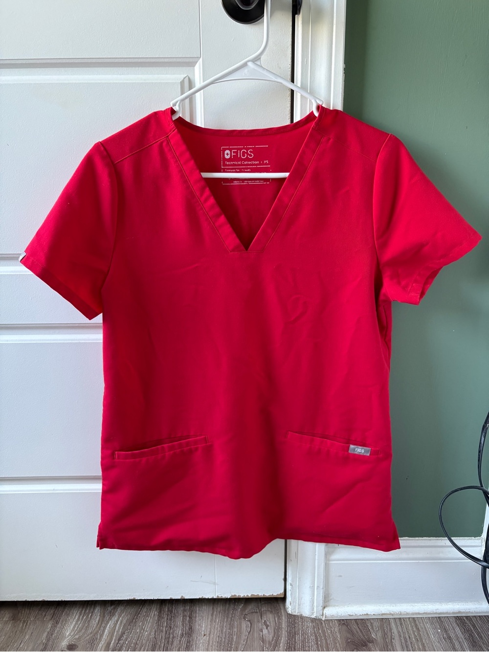 Figs Women's V-Neck Top in Red
